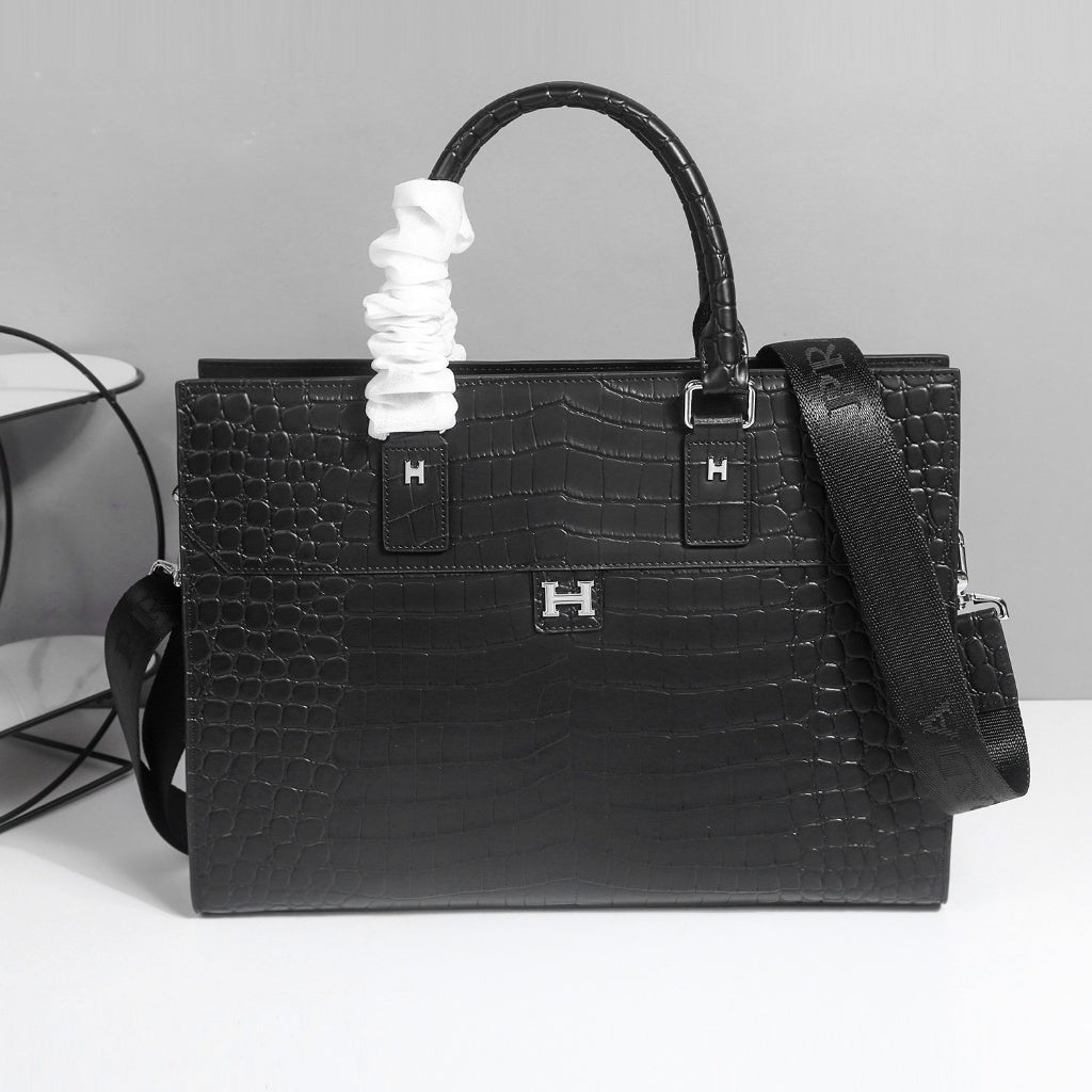 Hermès black crocodile leather briefcase