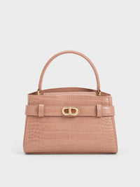 Charles & Keith Aubrielle Croc-Effect Top Handle Bag - Black