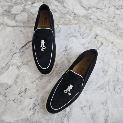 Loro Piana Summer Walk Charms Loafers, Suede, Navy/White. hover