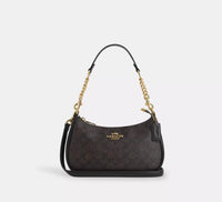 COACH Teri Shoulder Bag In Signature Canvas Gold/Walnut/Black