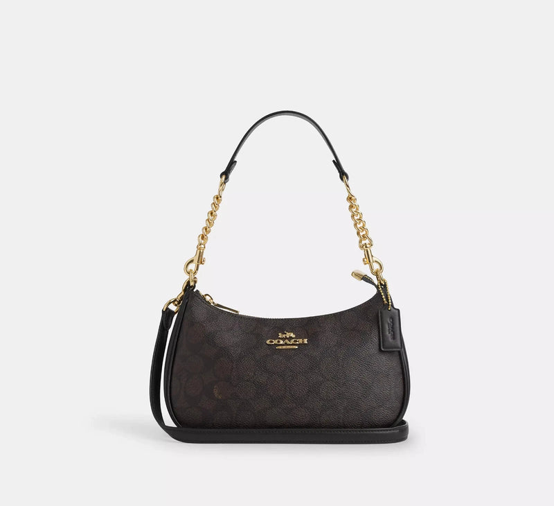 COACH Teri Shoulder Bag In Signature Canvas Gold/Walnut/Black