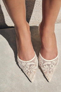 ZARA EMBROIDERED MESH SLINGBACKS