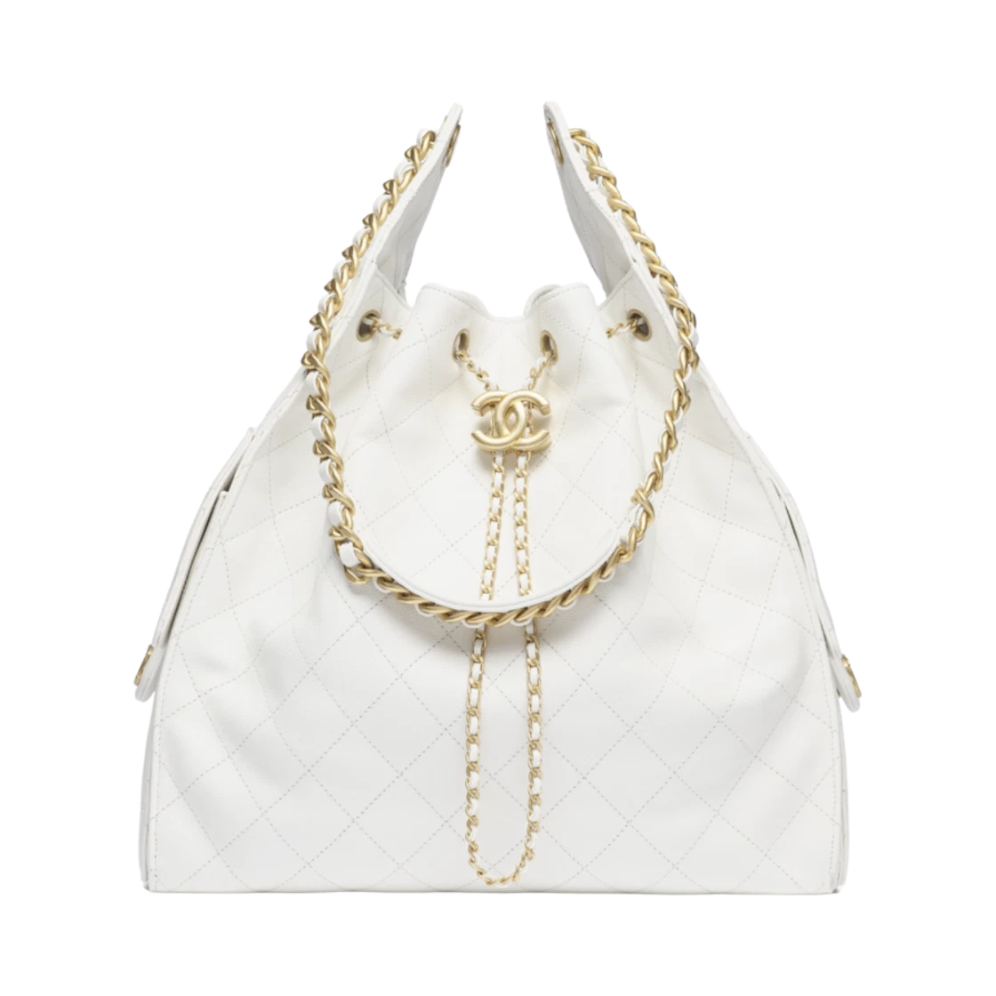 Chanel 25 Medium Handbag Grained Calfskin & Gold White