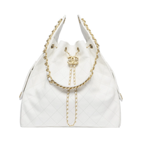 Chanel 25 Medium Handbag Grained Calfskin & Gold White
