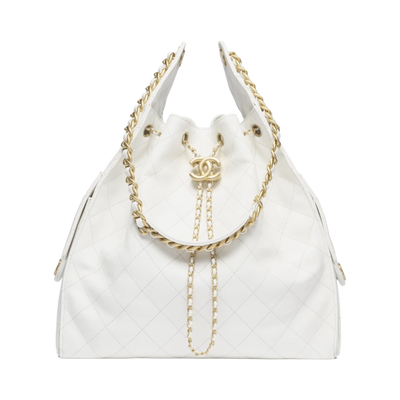 Chanel 25 Medium Handbag Grained Calfskin & Gold White