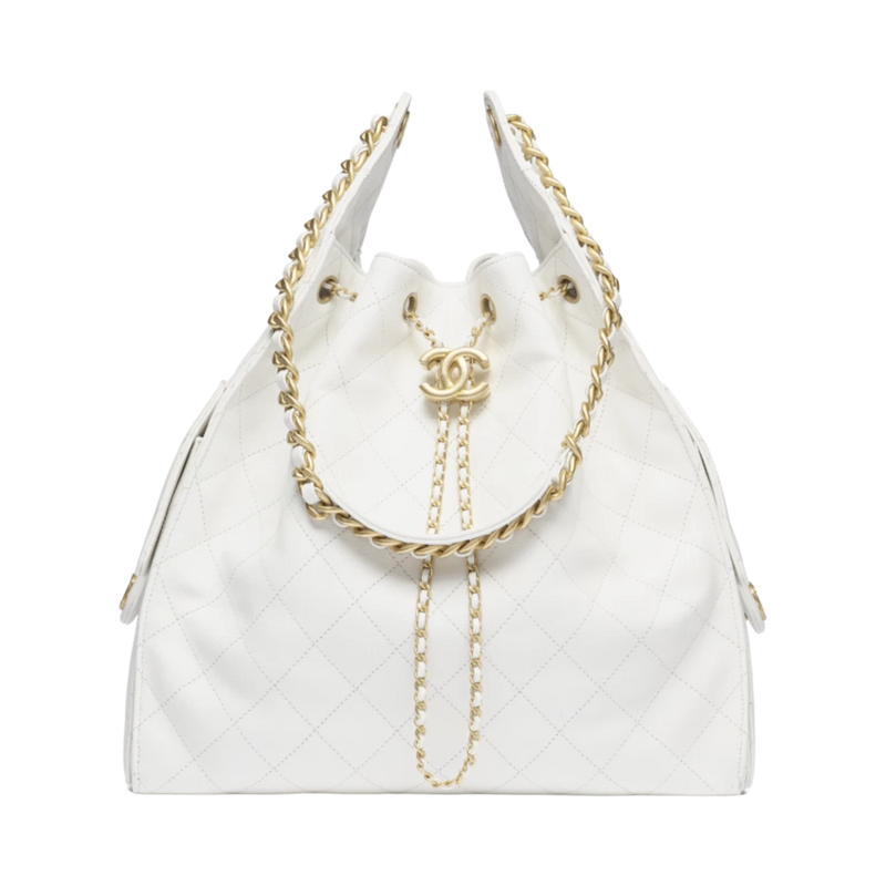 Chanel 25 Medium Handbag Grained Calfskin & Gold White