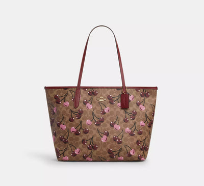 Coach City Tote Bag – Signature Canvas – Cherry Print