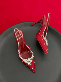 Gucci Crystal Embellished High Heels with Red Back Strap