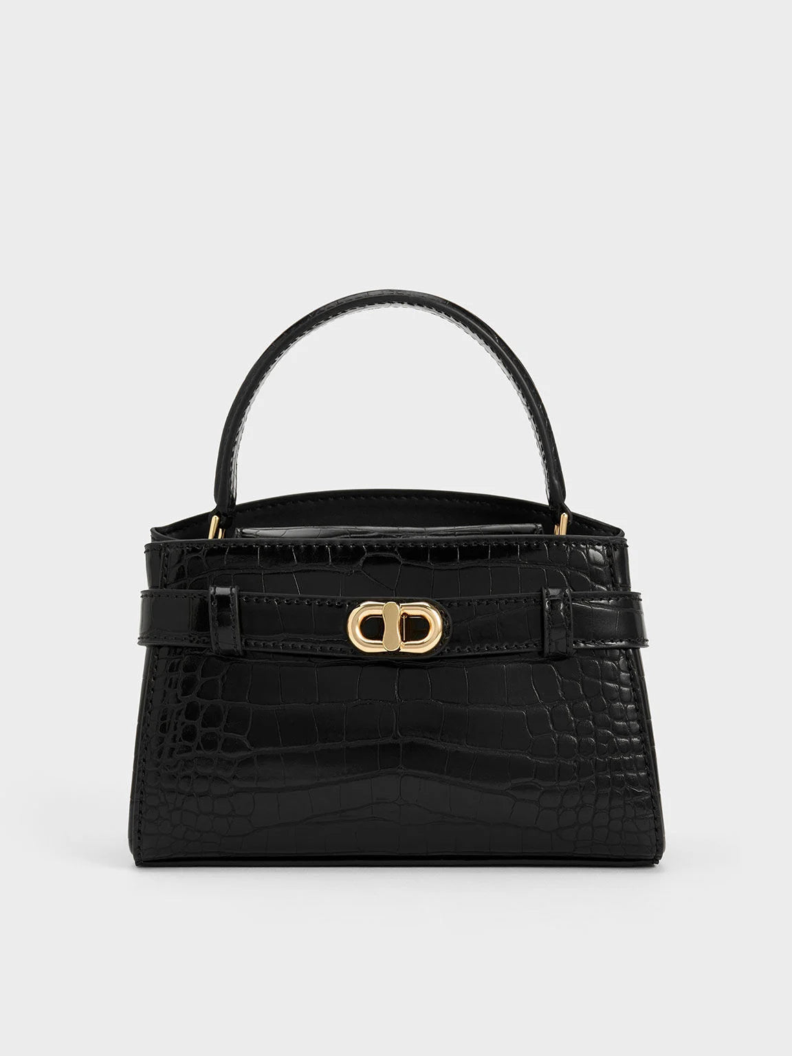 Charles & Keith Aubrielle Croc-Effect Top Handle Bag - Black