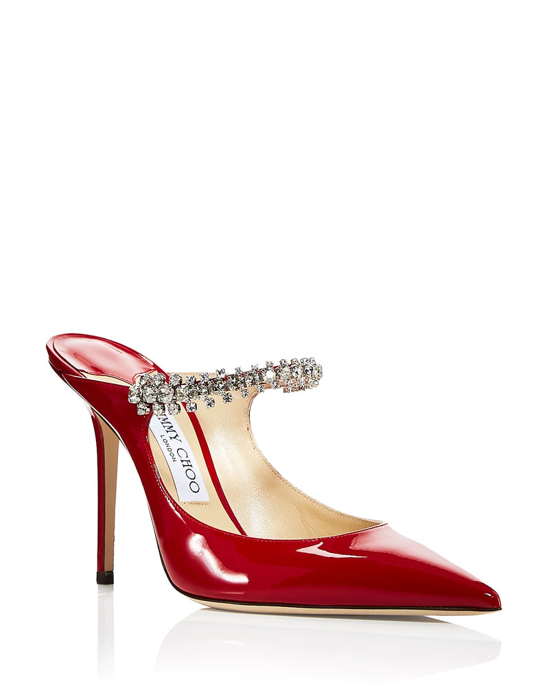 Jimmy Choo Bing 65 Red Patent Leather Mules with Crystal Strap