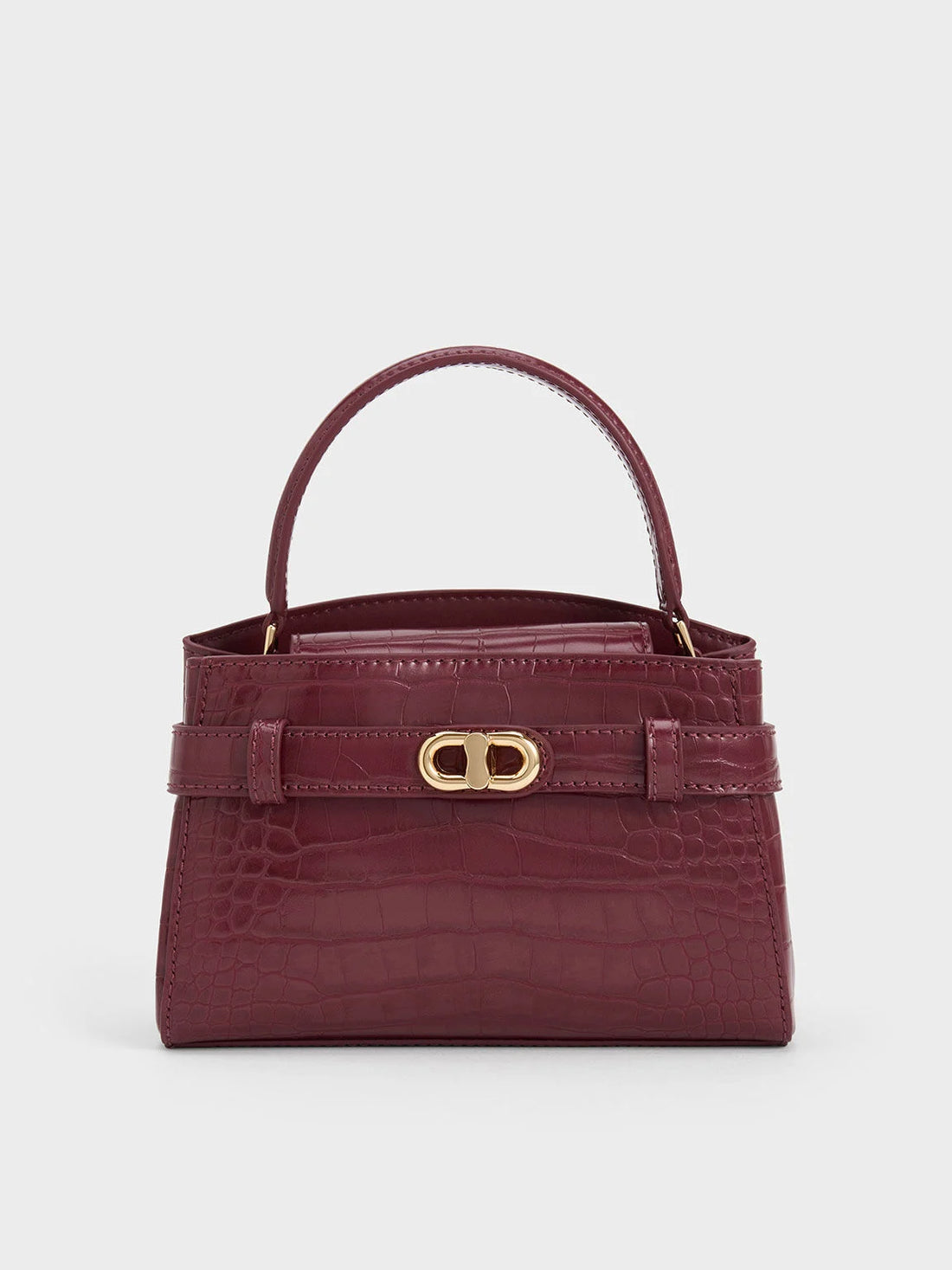 Charles & Keith Aubrielle Croc-Effect Top Handle Bag - Black