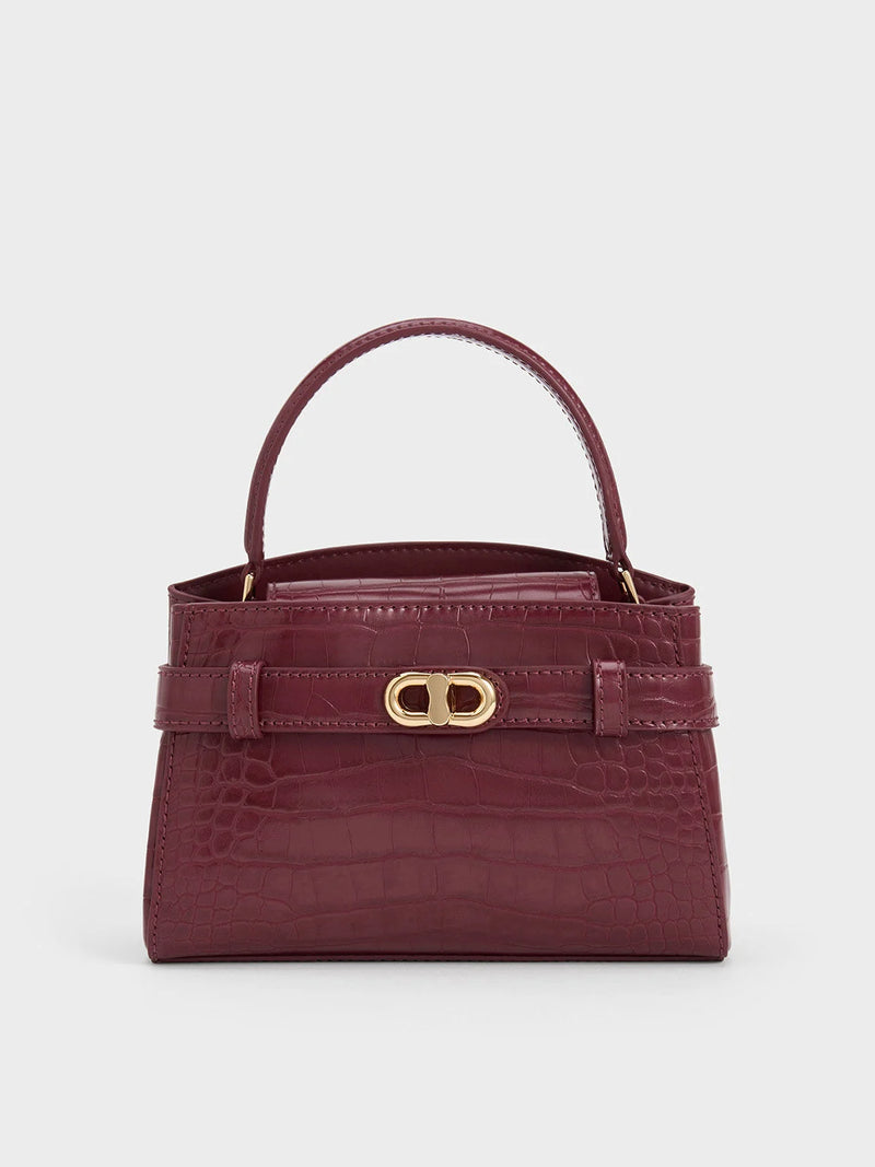 Charles & Keith Aubrielle Croc-Effect Top Handle Bag - Black