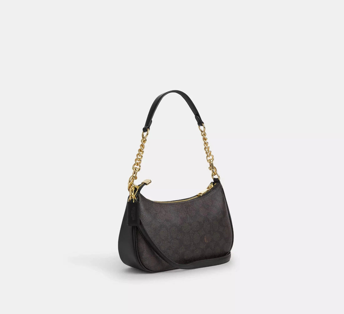 COACH Teri Shoulder Bag In Signature Canvas Gold/Walnut/Black
