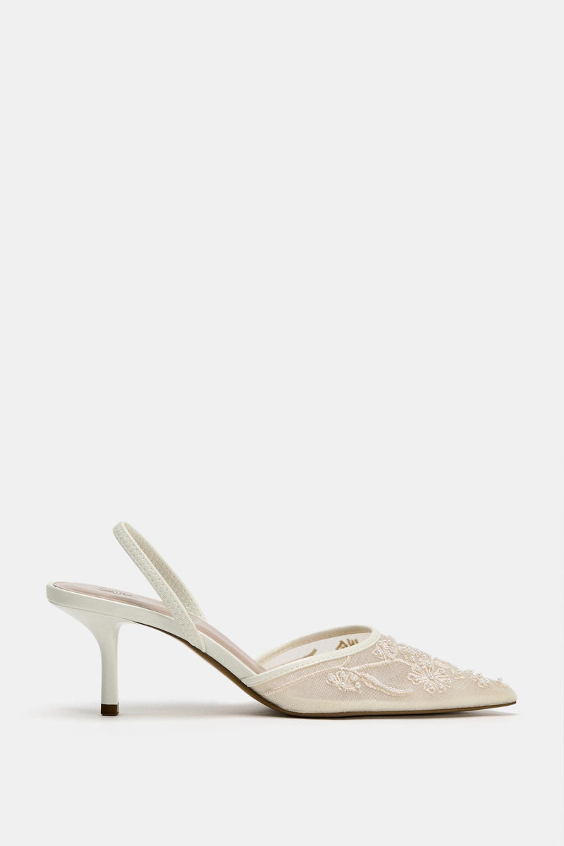 ZARA EMBROIDERED MESH SLINGBACKS