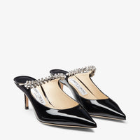 Jimmy Choo Bing 65  Black Patent Leather Mules with Crystal Strap