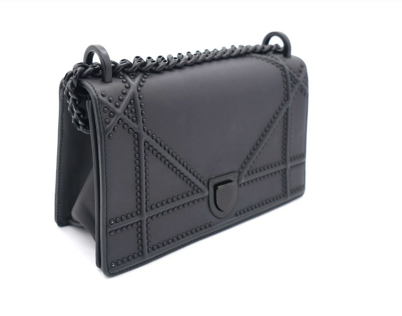 CHRISTIAN DIOR So Black Leather Small Studded Diorama Flap Shoulder Bag