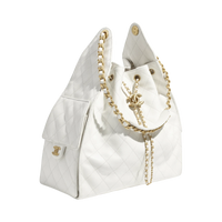 Chanel 25 Medium Handbag Grained Calfskin & Gold White