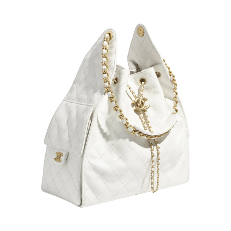 Chanel 25 Medium Handbag Grained Calfskin & Gold White