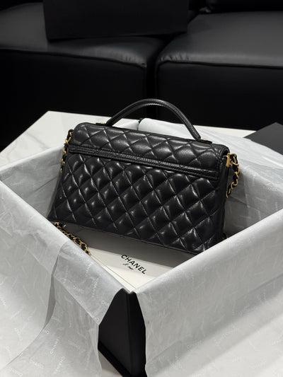 Chanel – Top Handle Flap Bag (Black Lambskin Leather) hover