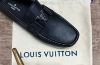 Louis Vuitton Texture Black Silver Logo Normal Loafer