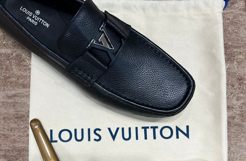 Louis Vuitton Texture Black Silver Logo Normal Loafer