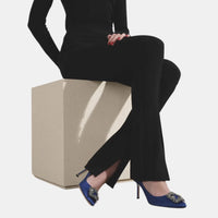 Manolo Blahnik HANGISI 70 Blue Satin Jewel Buckle Pumps