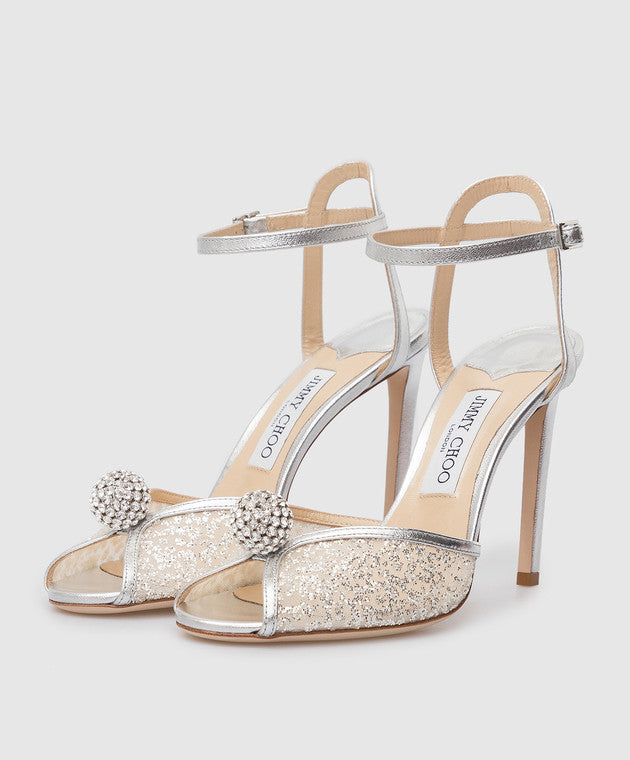 Jimmy Choo Sacora 100  White Satin Sandals