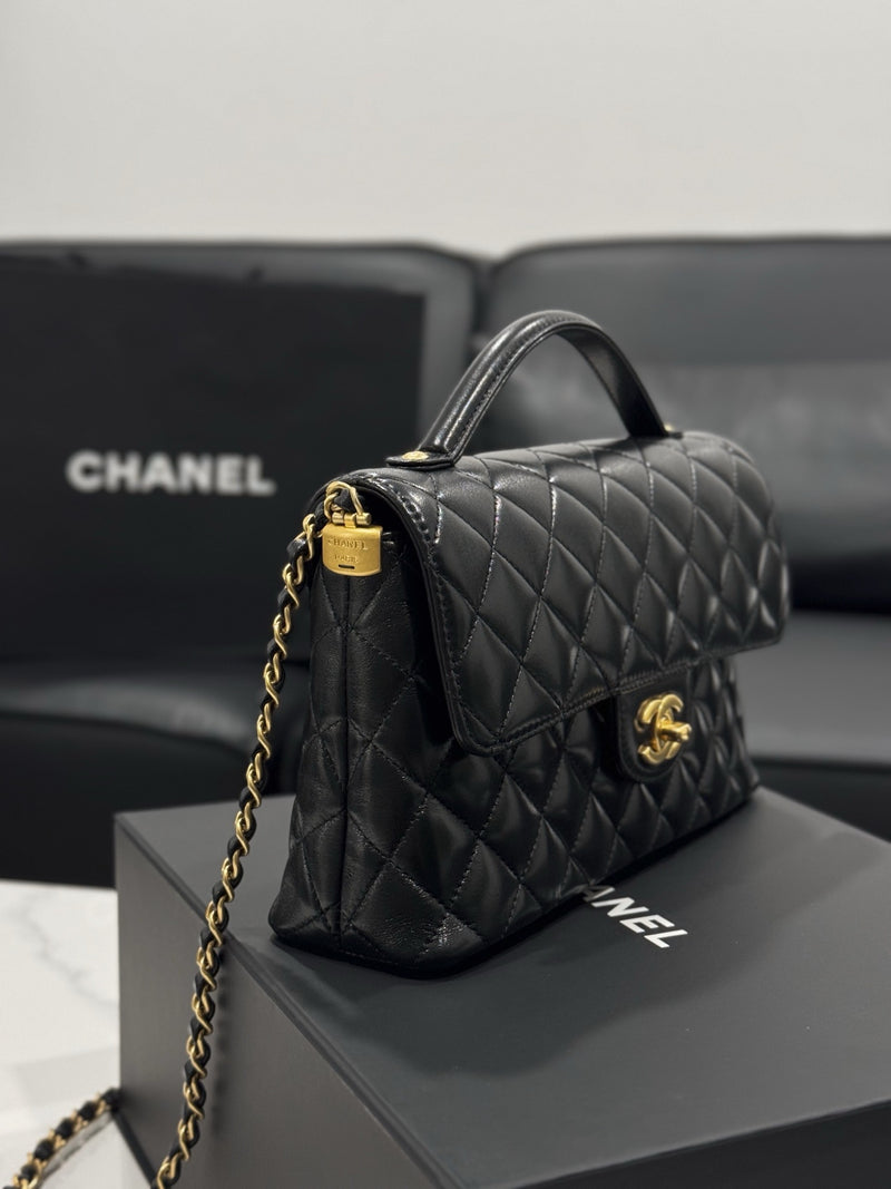 Chanel – Top Handle Flap Bag (Black Lambskin Leather)