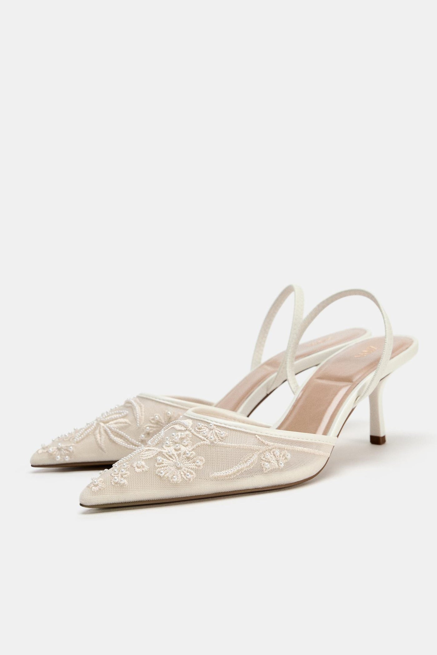 ZARA EMBROIDERED MESH SLINGBACKS