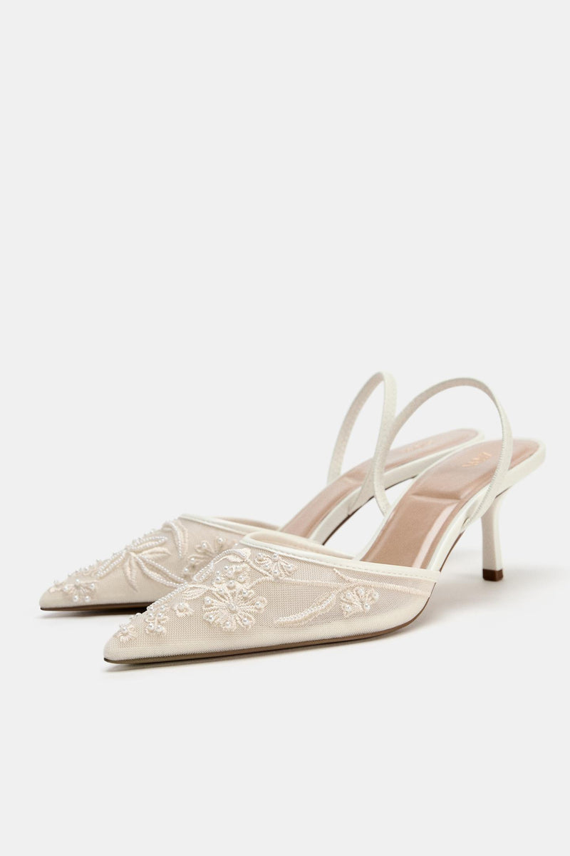 ZARA EMBROIDERED MESH SLINGBACKS