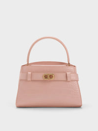 Charles & Keith Aubrielle Croc-Effect Top Handle Bag - Black
