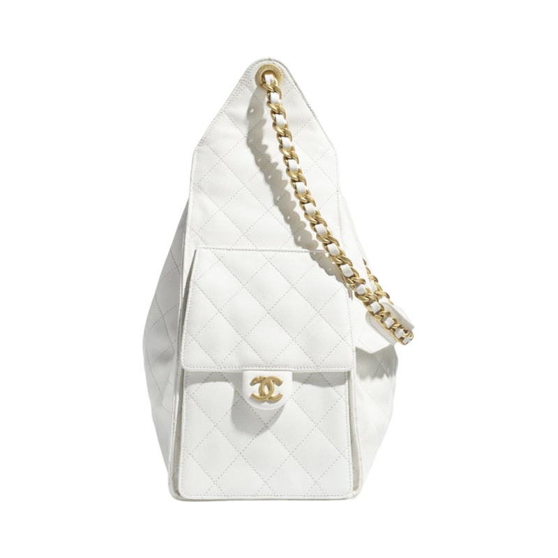 Chanel 25 Medium Handbag Grained Calfskin & Gold White