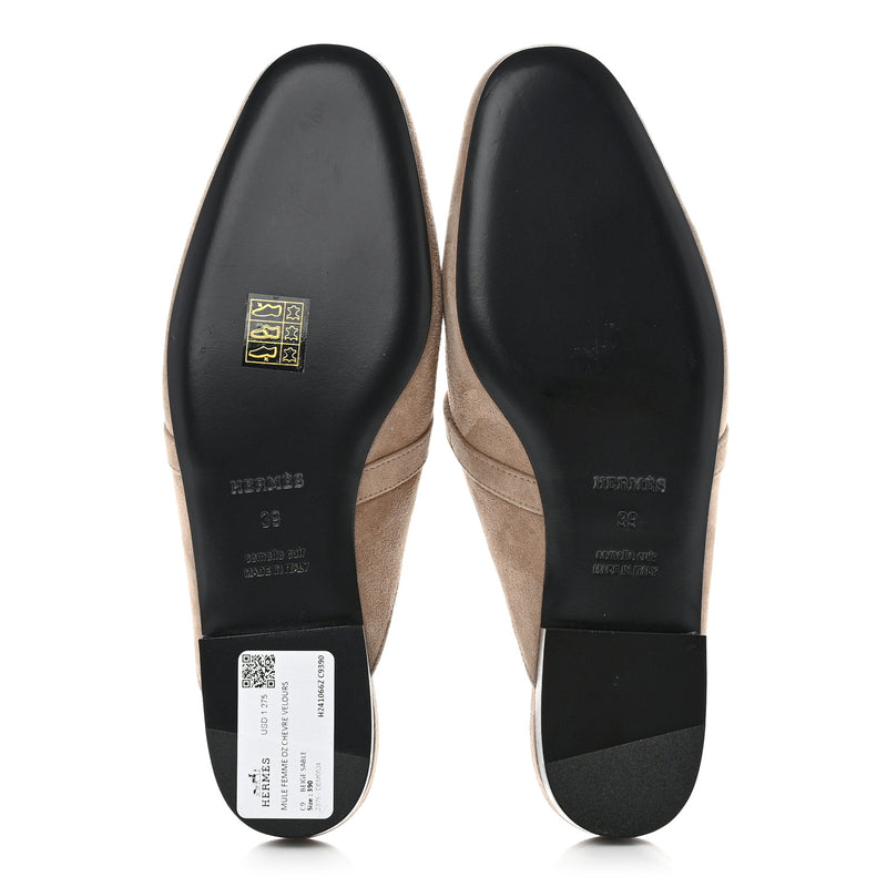 Hermes  Suede Goatskin Oz Mules Beige Sable
