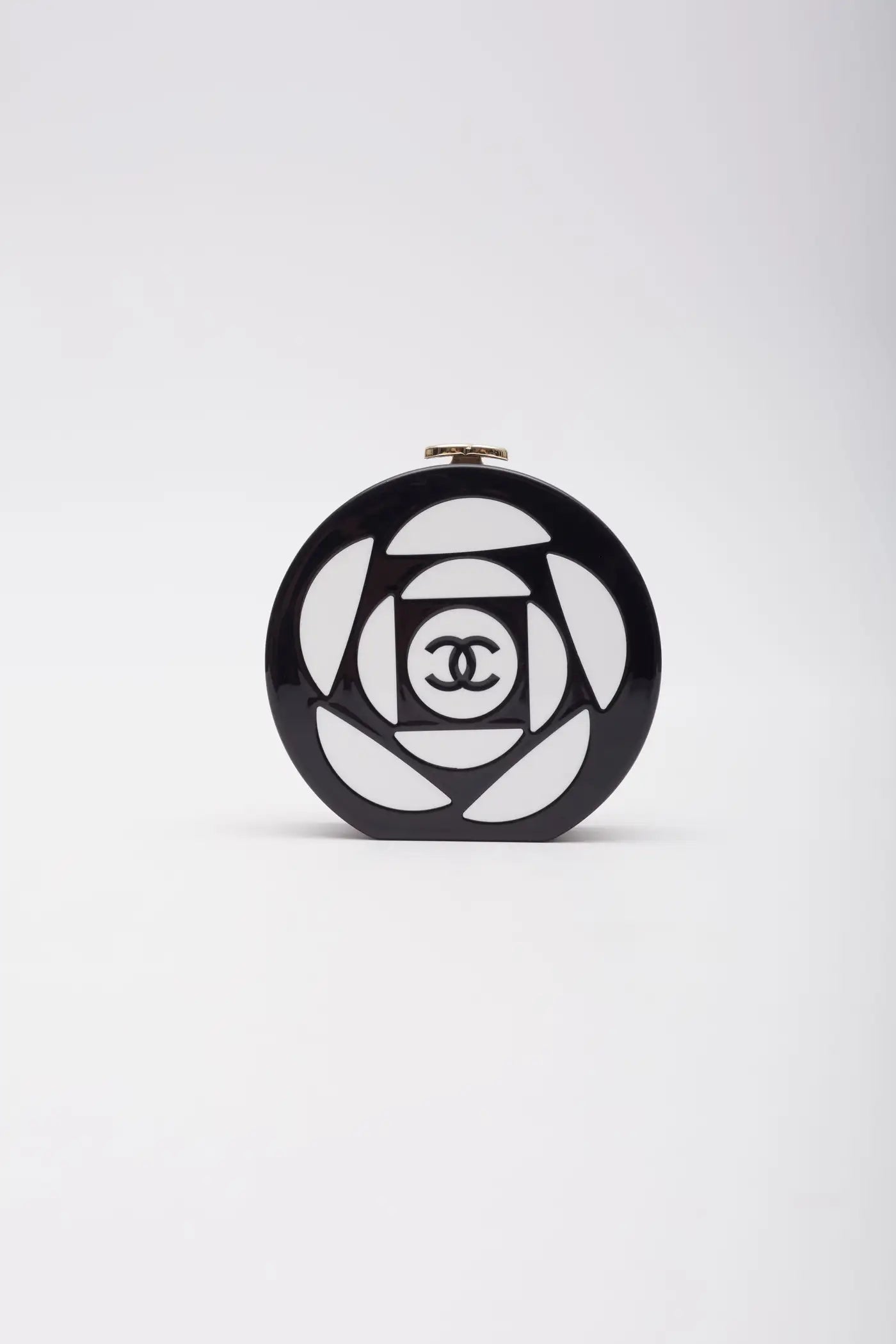 Chanel Resin Plexi Black White CC Camellia Minaudiere Clutch