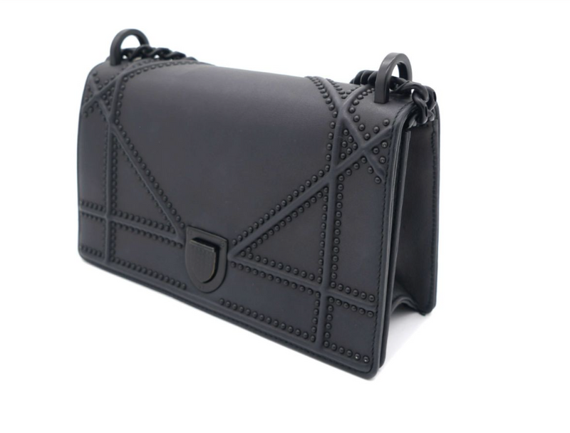 CHRISTIAN DIOR So Black Leather Small Studded Diorama Flap Shoulder Bag