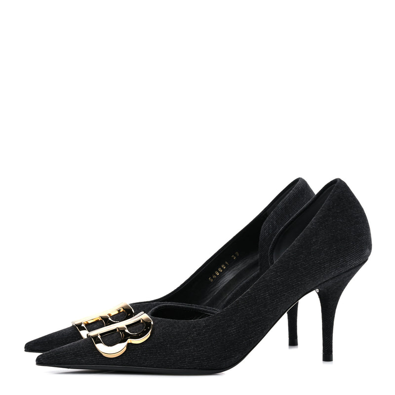 Balenciaga  Denim BB D'Orsay Pointed Toe Knife 80mm Pump  Black