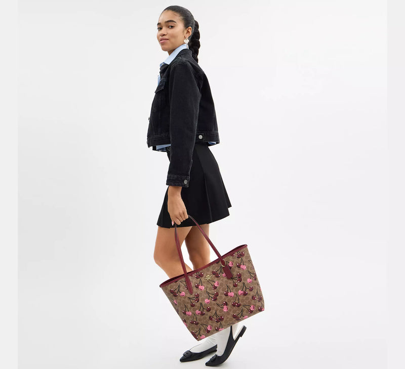 Coach City Tote Bag – Signature Canvas – Cherry Print