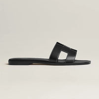 Hermes Black Oran Sandals With White Stiches