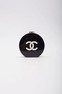 Chanel Resin Plexi Black White CC Camellia Minaudiere Clutch