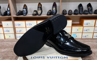 .. Louis.Vuitton Black Silver Logo Major Loafers