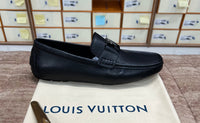 Louis Vuitton Texture Black Silver Logo Normal Loafer