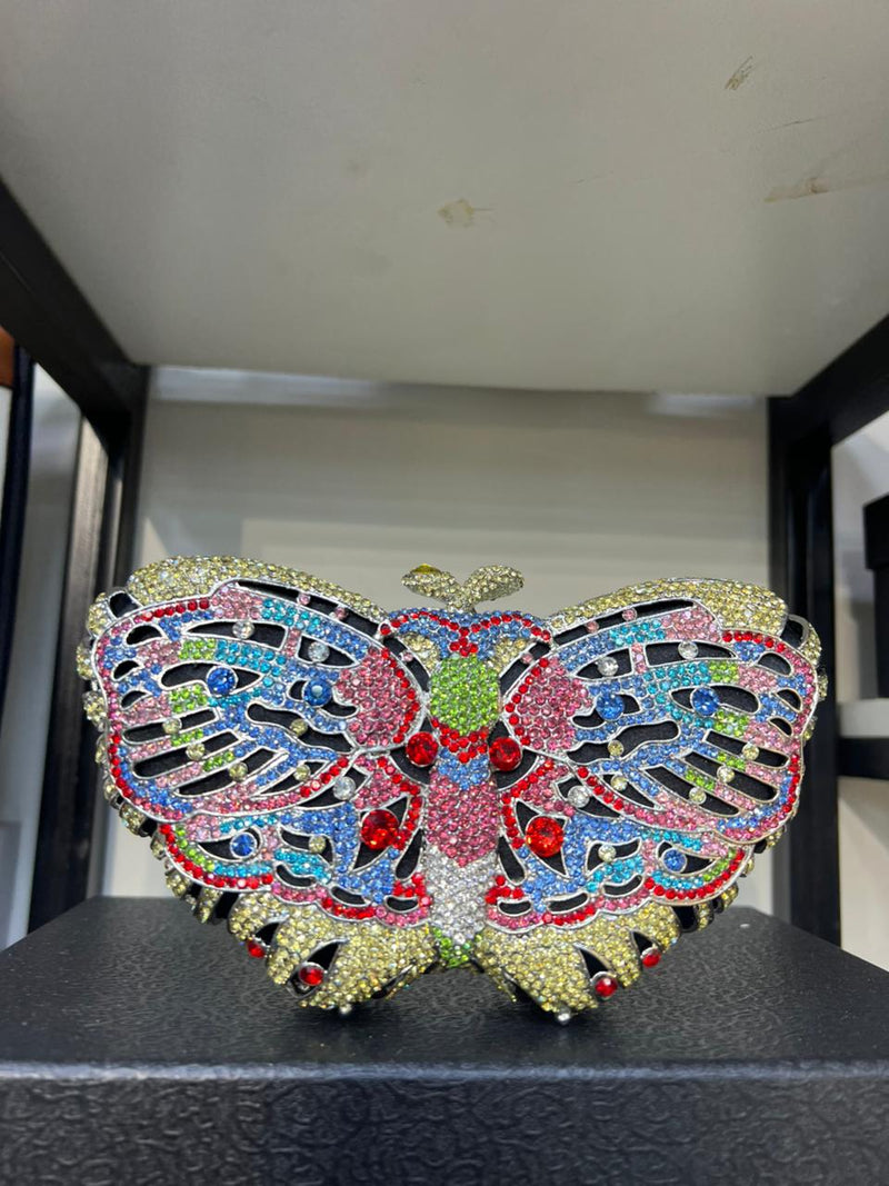 Womens Evening-Bag Chain Rhinestone Ladies Clutch-Purse Wedding Multi Butterfly