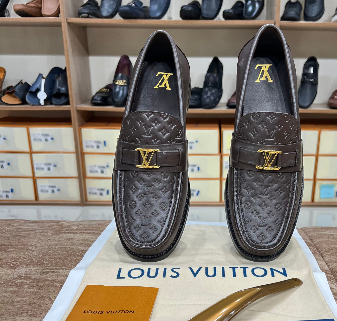Louis Vuitton New Brown Embossed Major Loafers