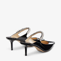 Jimmy Choo Bing 65  Black Patent Leather Mules with Crystal Strap