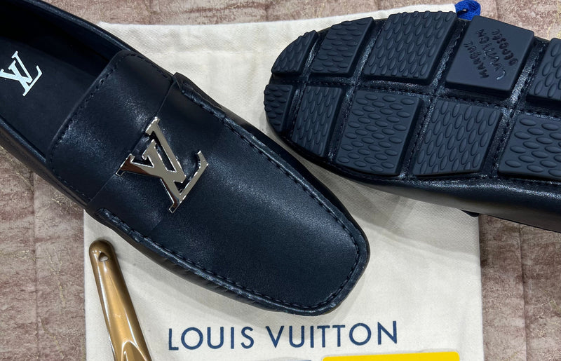 Louis Vuitton Silver Logo Normal Loafer Black