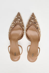ZARA MESH AND BEAD SLINGBACK HEELS