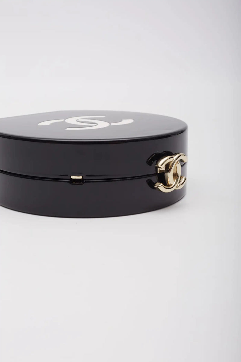 Chanel Resin Plexi Black White CC Camellia Minaudiere Clutch