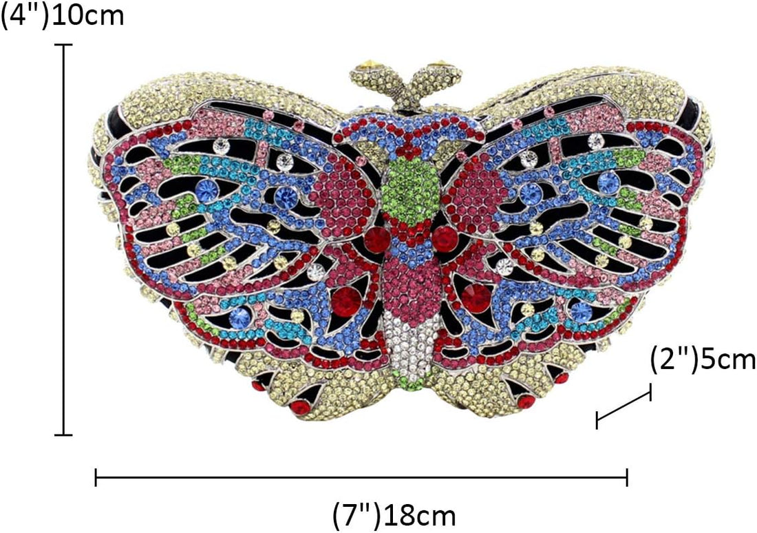 Womens Evening-Bag Chain Rhinestone Ladies Clutch-Purse Wedding Multi Butterfly