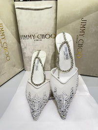 Jimmy Choo Saeda 85  White Crystal Mesh Pumps
