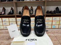 Fendi Black Silver Logo Major Loafers